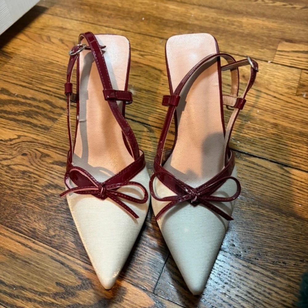 SHEIN Maroon and Ivory Bow Accent Heels